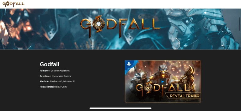 Godfall PC Release Sony Website Holiday 2020 PlayStation 5