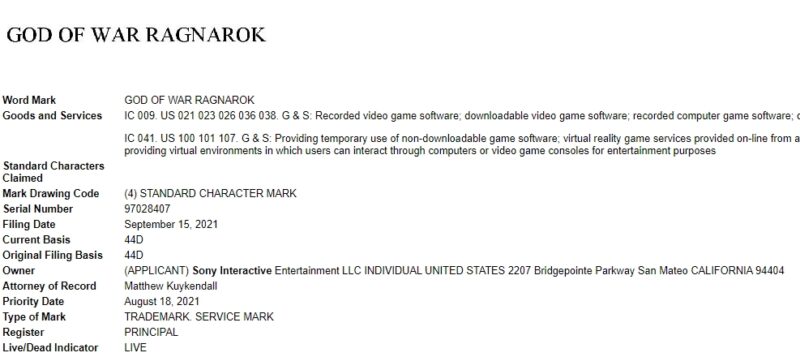 Sony files trademark God of War Ragnarok