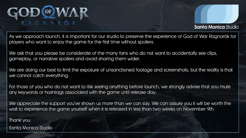 God of War Ragnarok Developer Releases Statement Following Story Leak