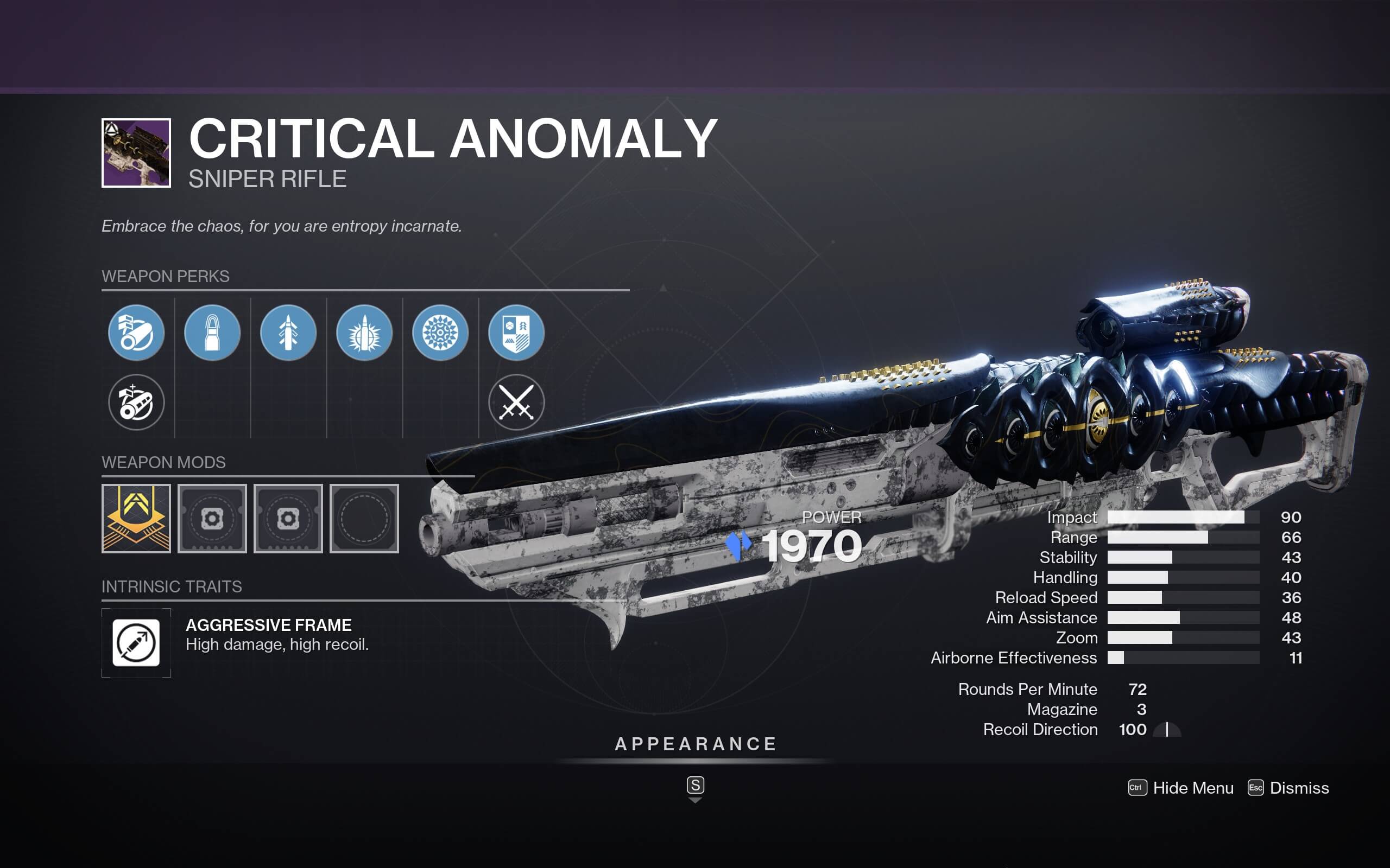 Destiny 2 Critical Anomaly - Perks and Stats