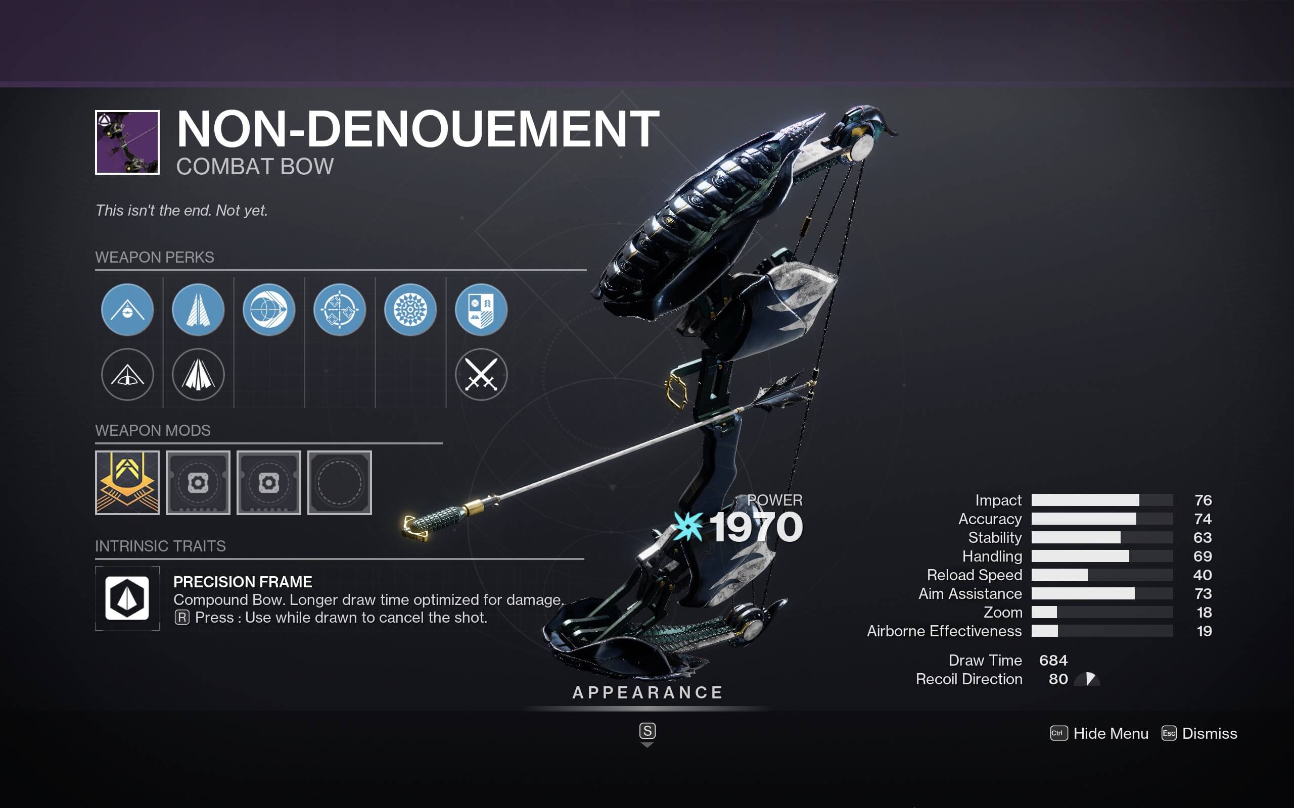 Destiny 2 Non-Denouement - Perks and Stats