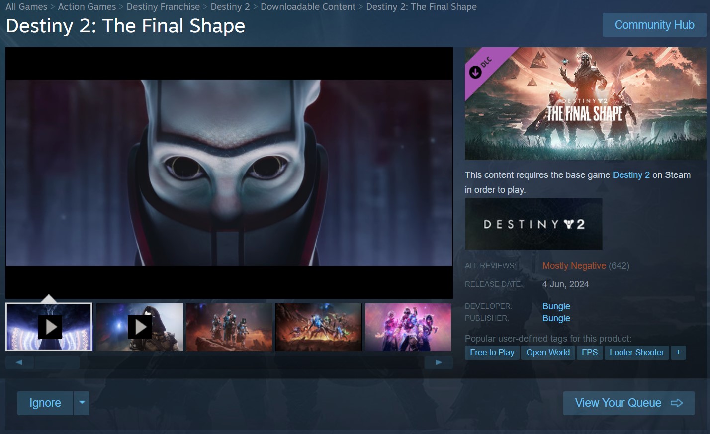 Destiny 2 The Final Shape Steam Reviews Mostly Negative