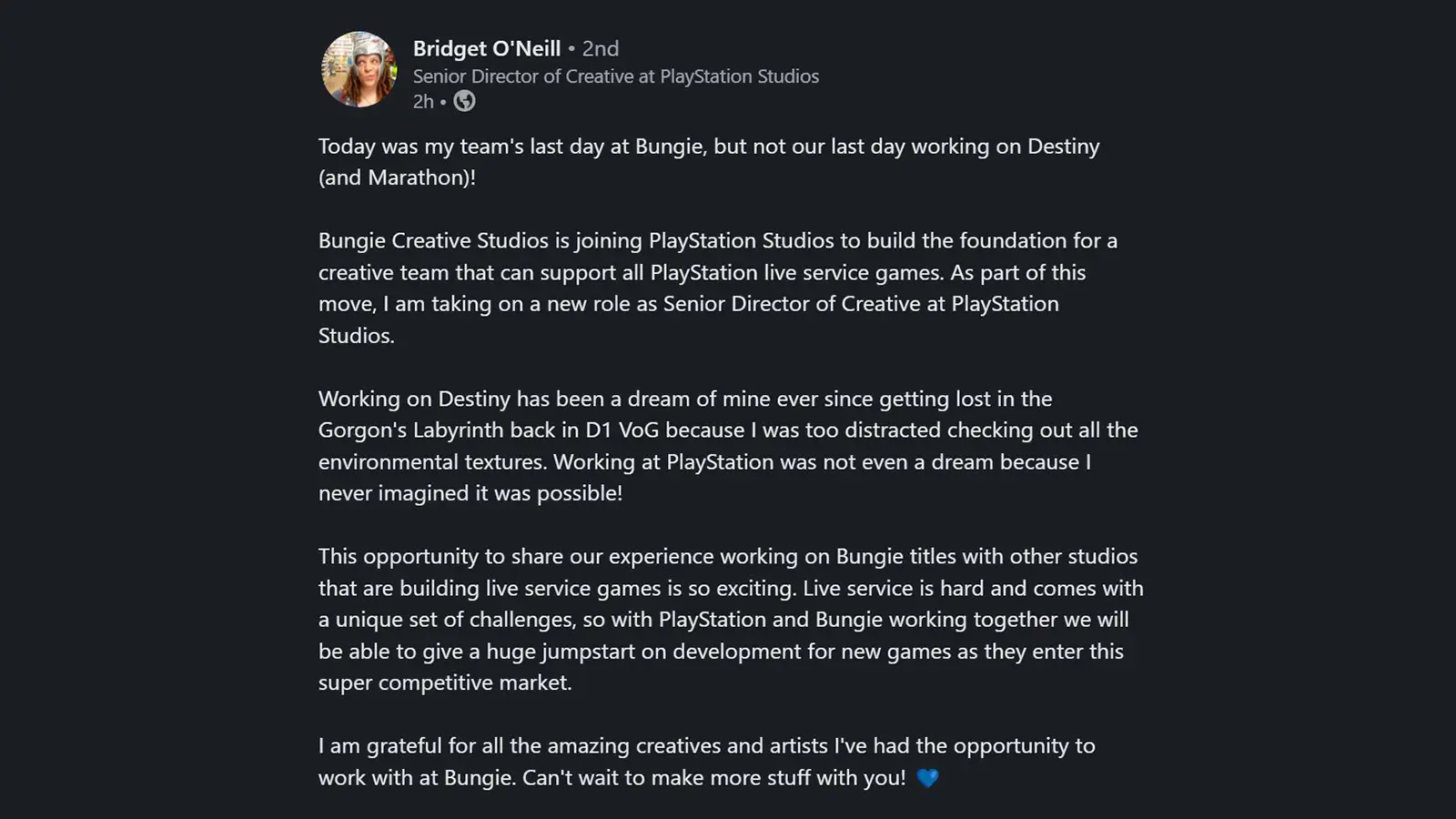 Bungie Creative Studios Team Moves To PlayStation To Support Live Service Games While Continuing Work On Destiny and Marathon