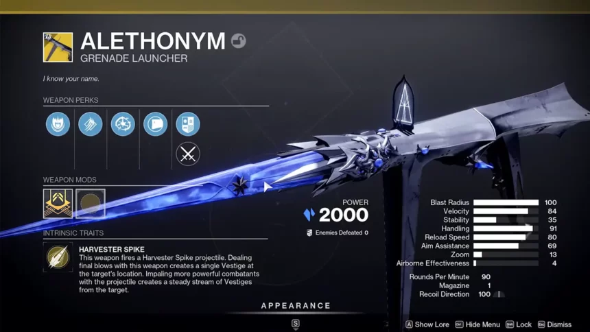 Destiny 2 Alethonym Exotic Grenade Launcher: Exotic Perks, Stats, How To Get