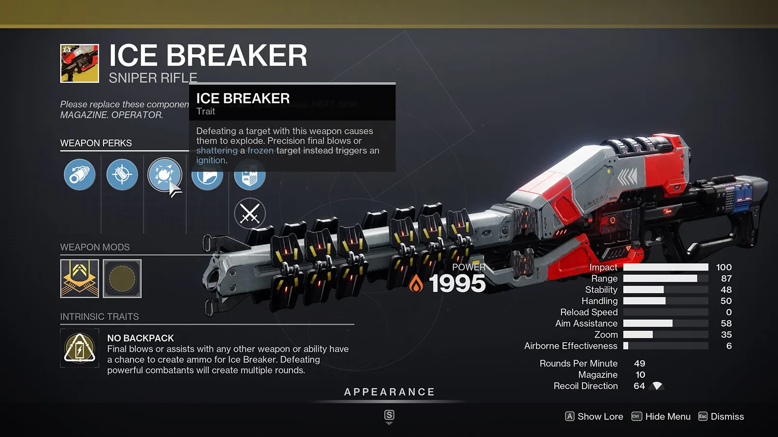 Destiny 2 Ice breaker perks exotic catalyst