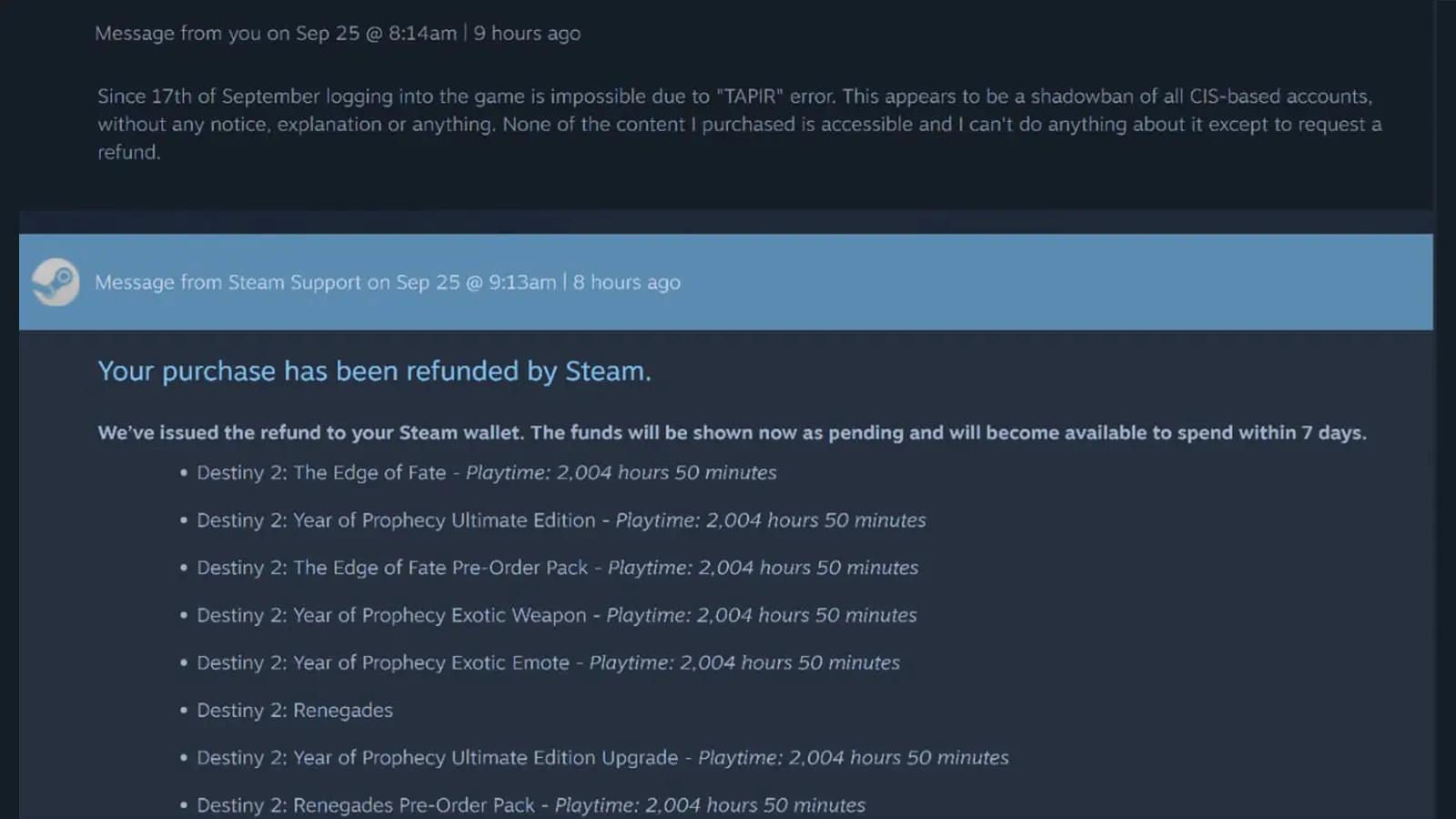 Steam Issuing Full Refunds for Destiny 2 Edge of Fate and Year of Prophecy After Bungie Blocked Access in Multiple Countries