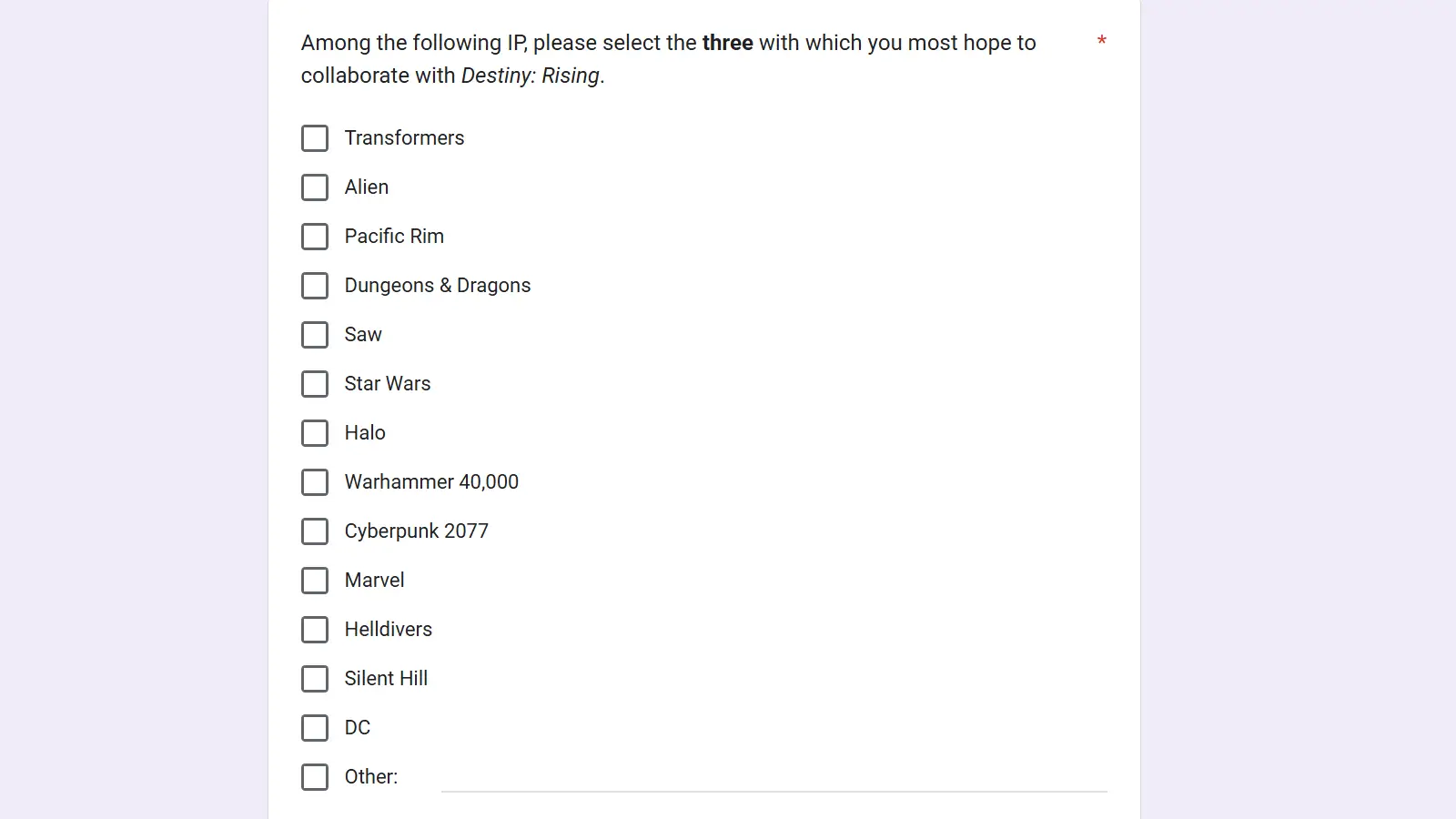 New Destiny Rising Survey Hints at Possible Crossovers with Star Wars, Halo, Silent Hill, Marvel, Cyberpunk 2077, and More