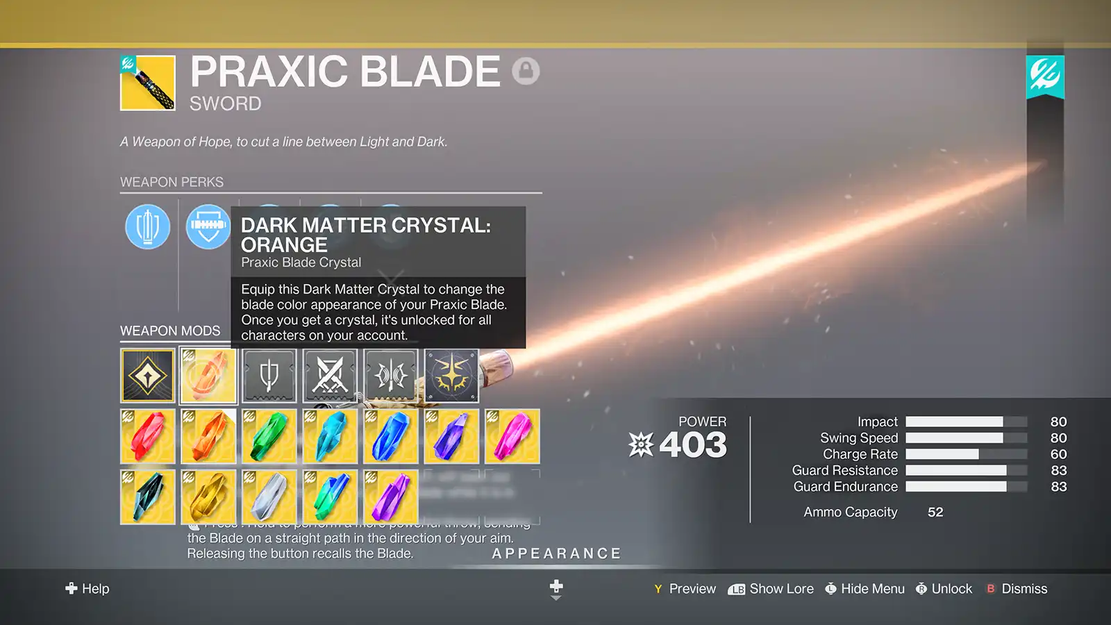Destiny 2 Praxic Blade Dark Matter Crystals - All 12 Colors And How To Get Them