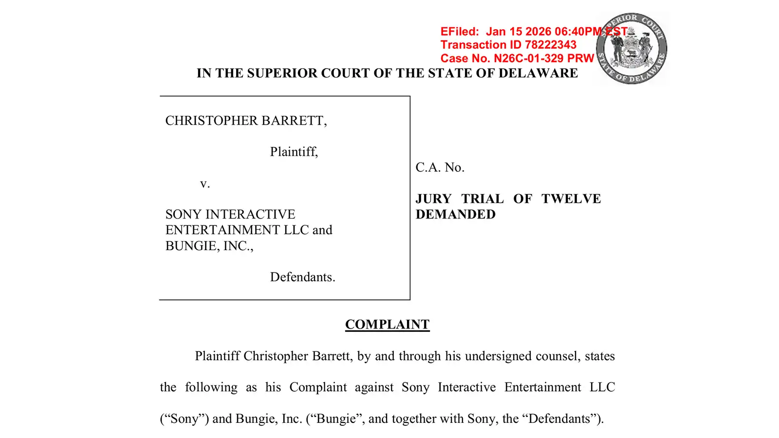 Former Marathon Director Chris Barrett Refiles Lawsuit Against Bungie and Sony After Court Dismissal, Now Seeks Jury Trial